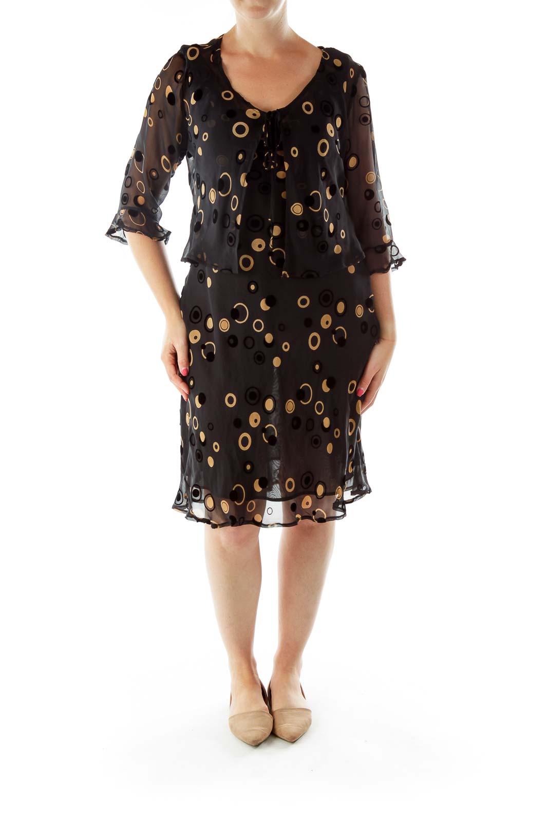 Black Tan Circle Print Dress