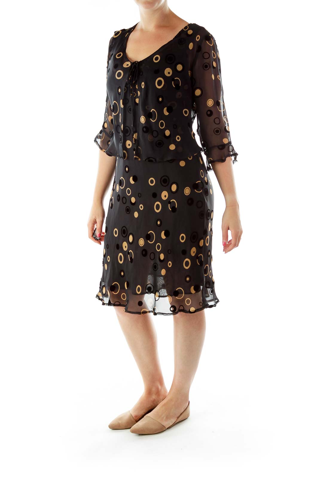 Black Tan Circle Print Dress