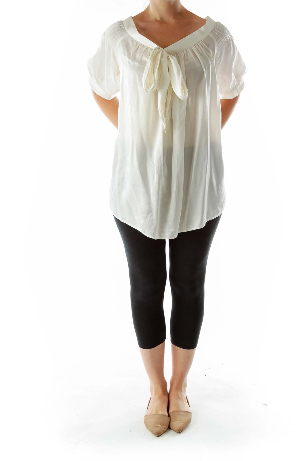 White Pleated Tie Blouse