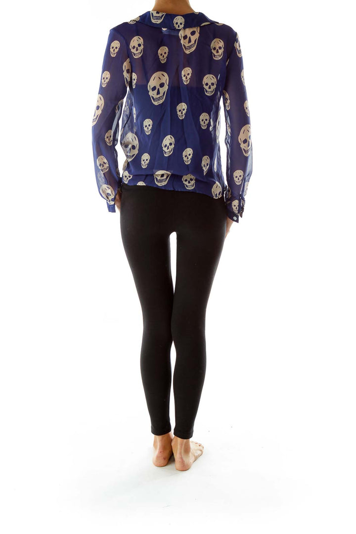 Blue Beige Skull Print Blouse