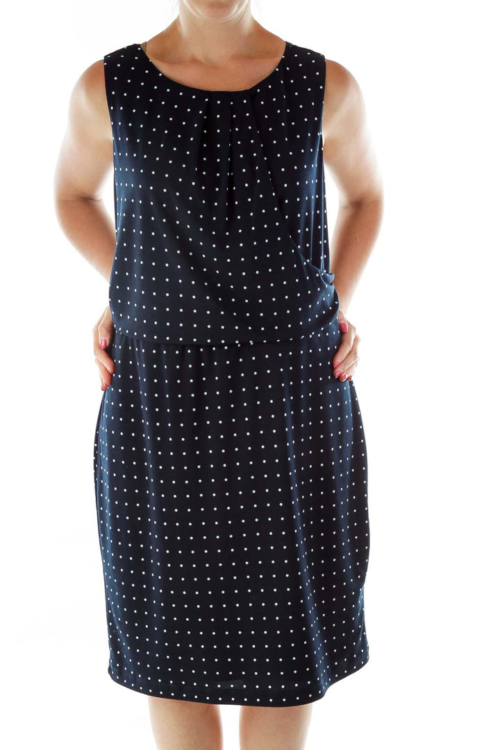 Navy White Asymmetric Polka-Dot Dress