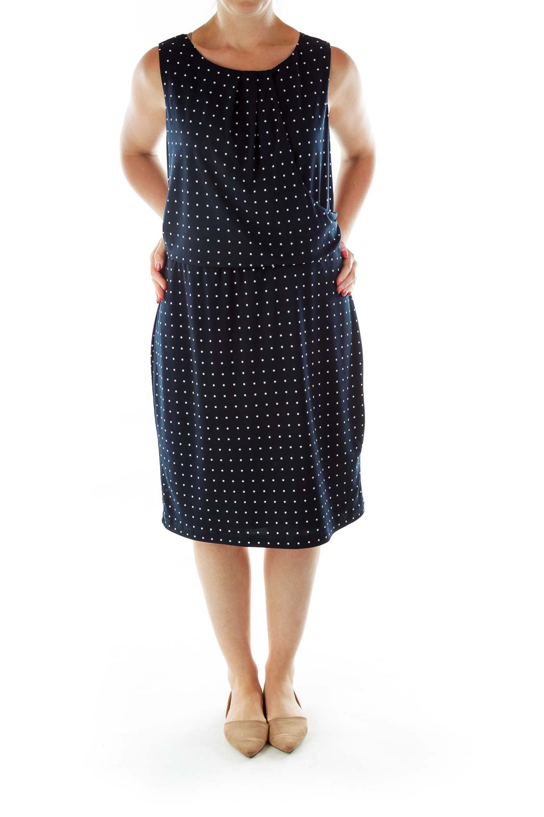 Navy White Asymmetric Polka-Dot Dress