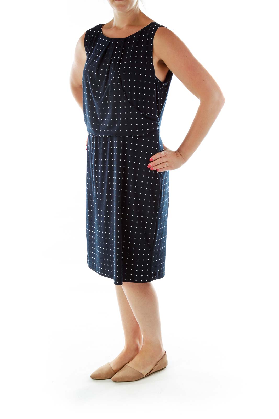 Navy White Asymmetric Polka-Dot Dress