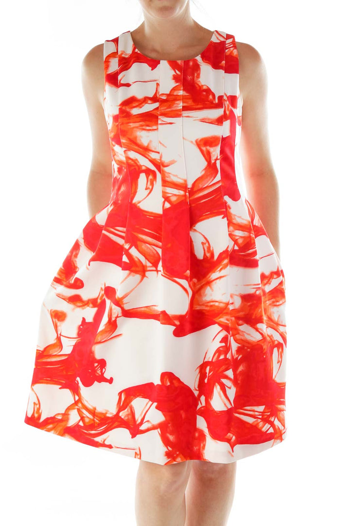 Red White Print A-Line Dress