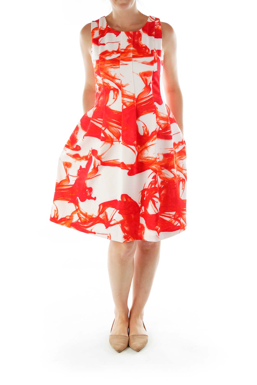 Red White Print A-Line Dress