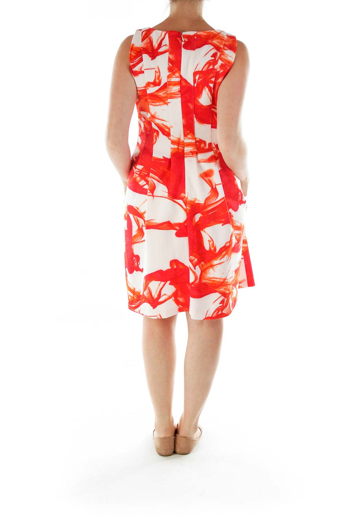 Red White Print A-Line Dress