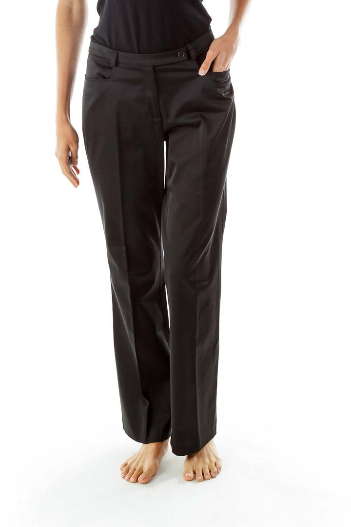 Black Faux-Satin Slacks