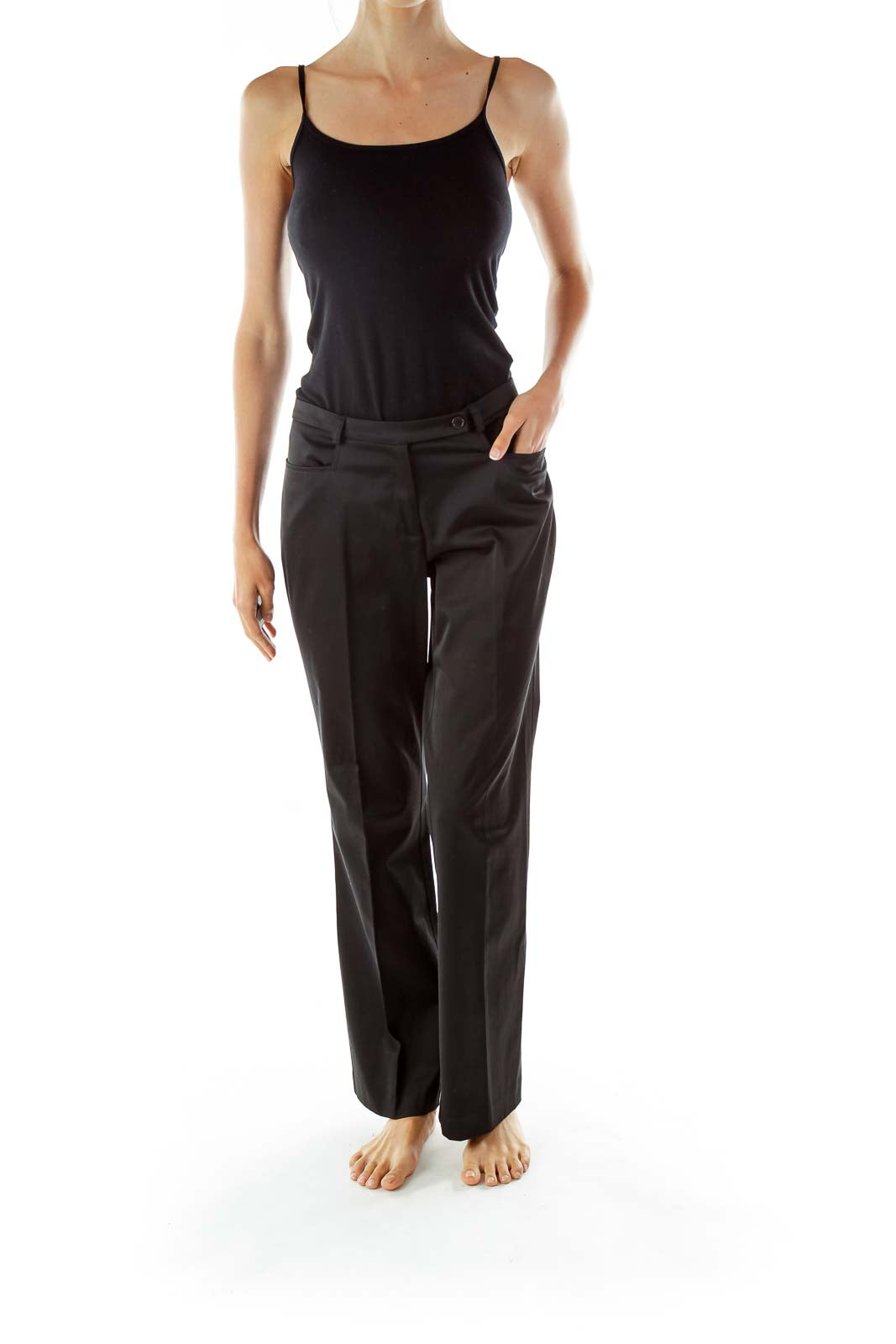 Black Faux-Satin Slacks