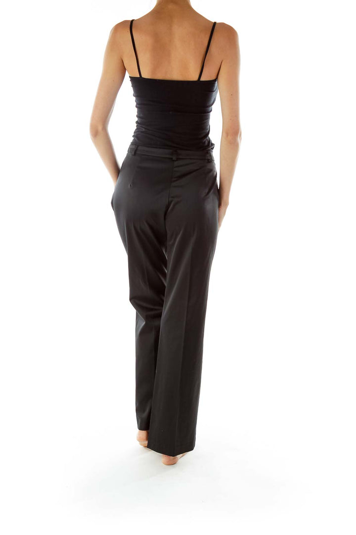 Black Faux-Satin Slacks