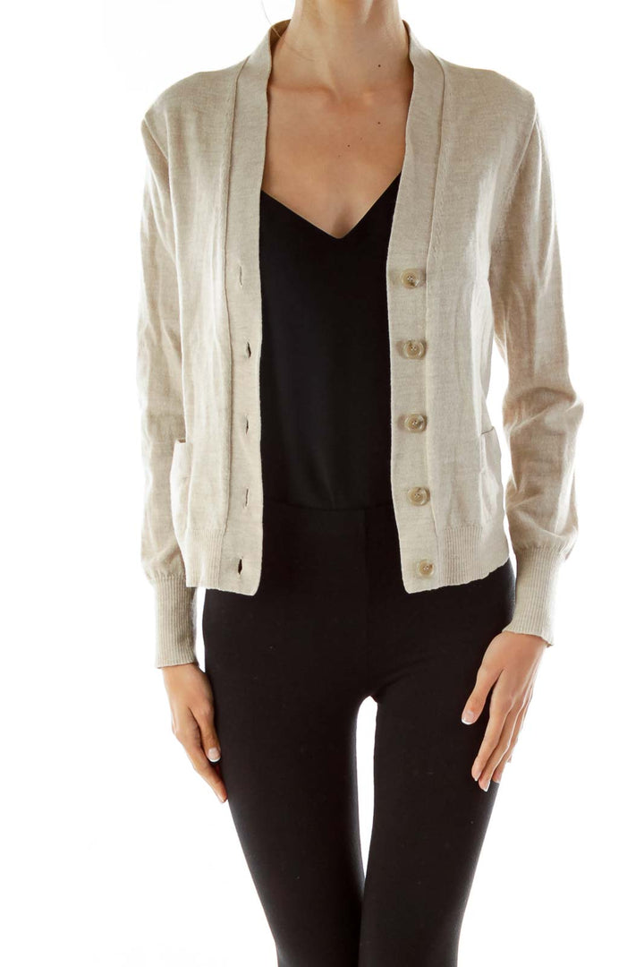 Beige Merino Wool Cardigan