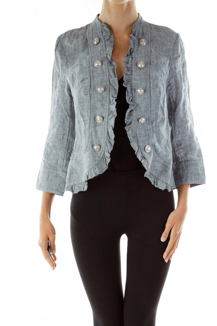 Gray Ruffled Linen Shirt