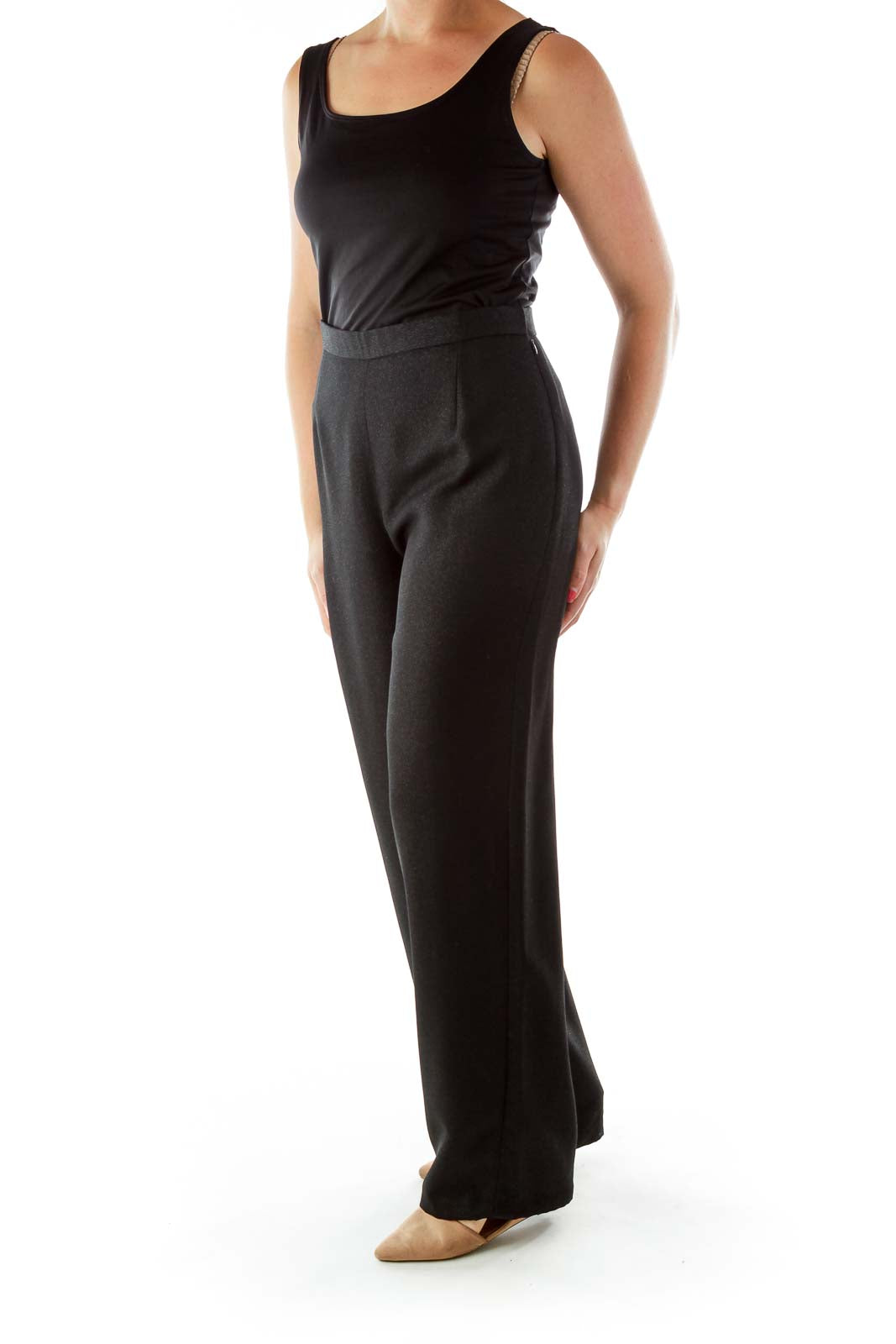 Black Wide Leg Shimmer Slacks