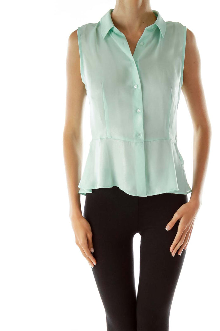 Mint Green Shimmer Sleeveless Blouse