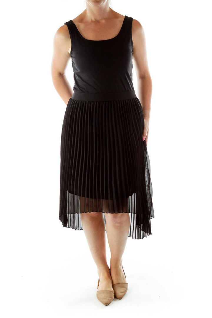 Black Pleated Midi Skirt