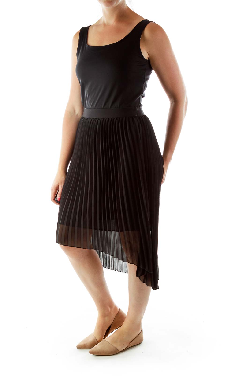 Black Pleated Midi Skirt