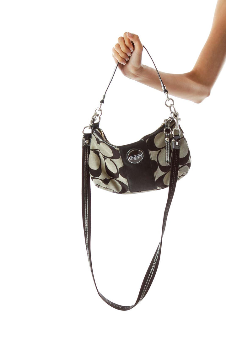 Black Beige Embroidered Shoulder Bag