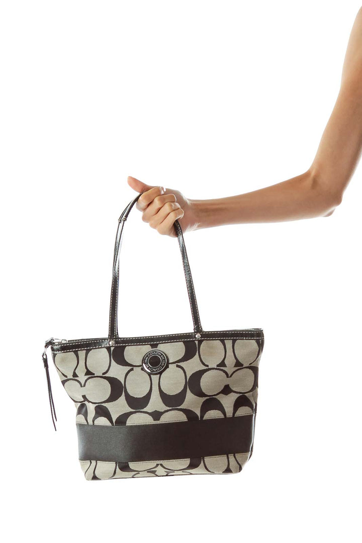 Black Beige Embroidered Tote