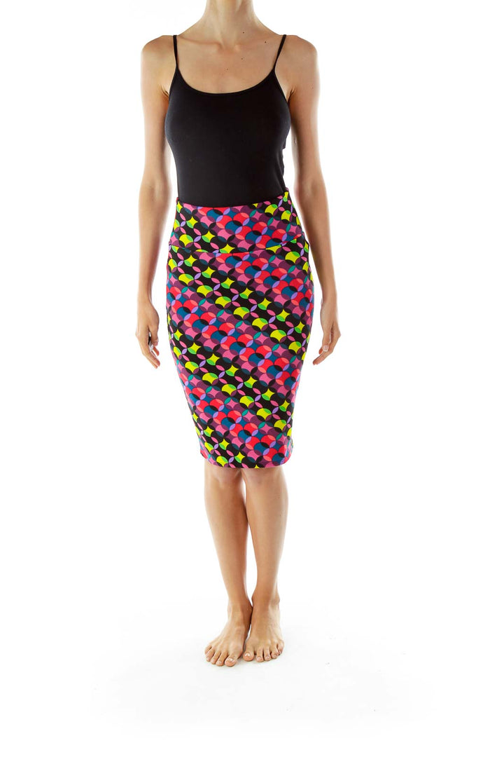 Multicolor Circle Print Pencil Skirt