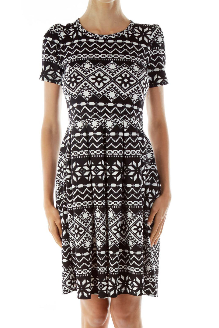 Black White Print Day Dress