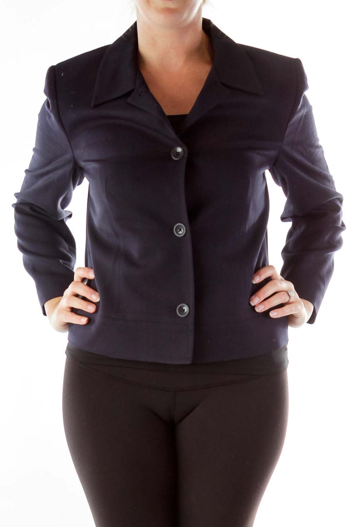 Navy Cropped Button Blazer