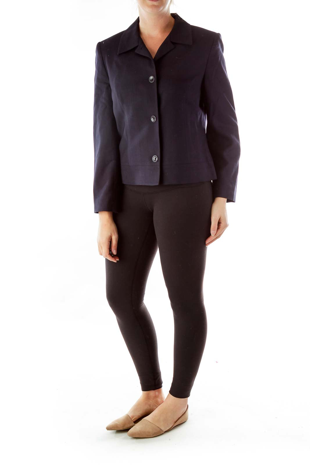 Navy Cropped Button Blazer