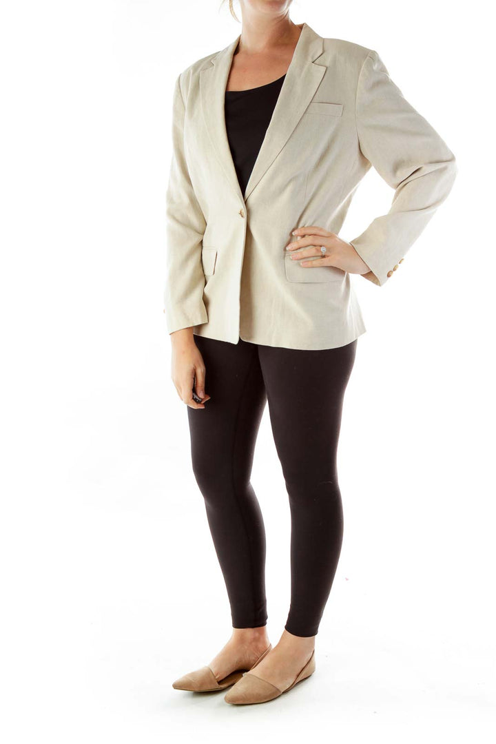 Beige Single Button Linen Blazer