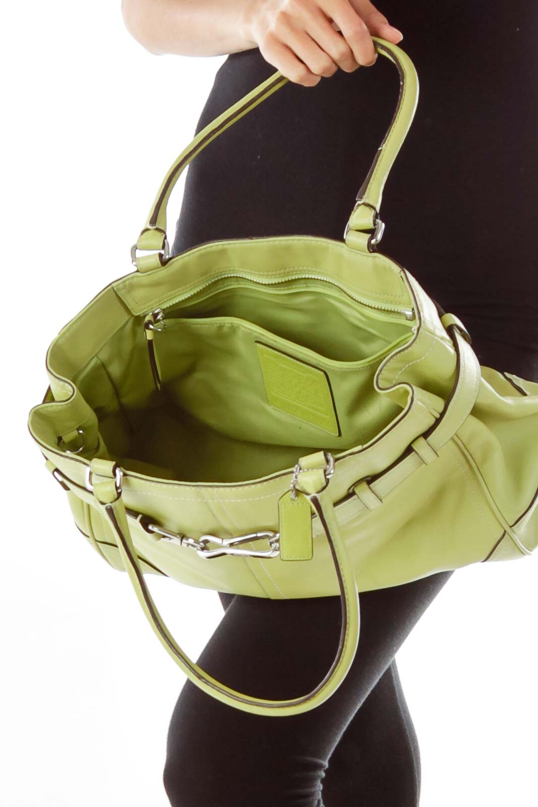 Green Belted Leather Satchel