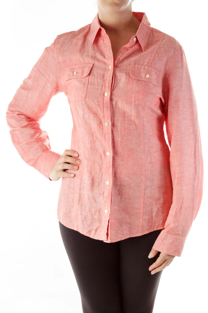 Pink Linen Button-Up Shirt