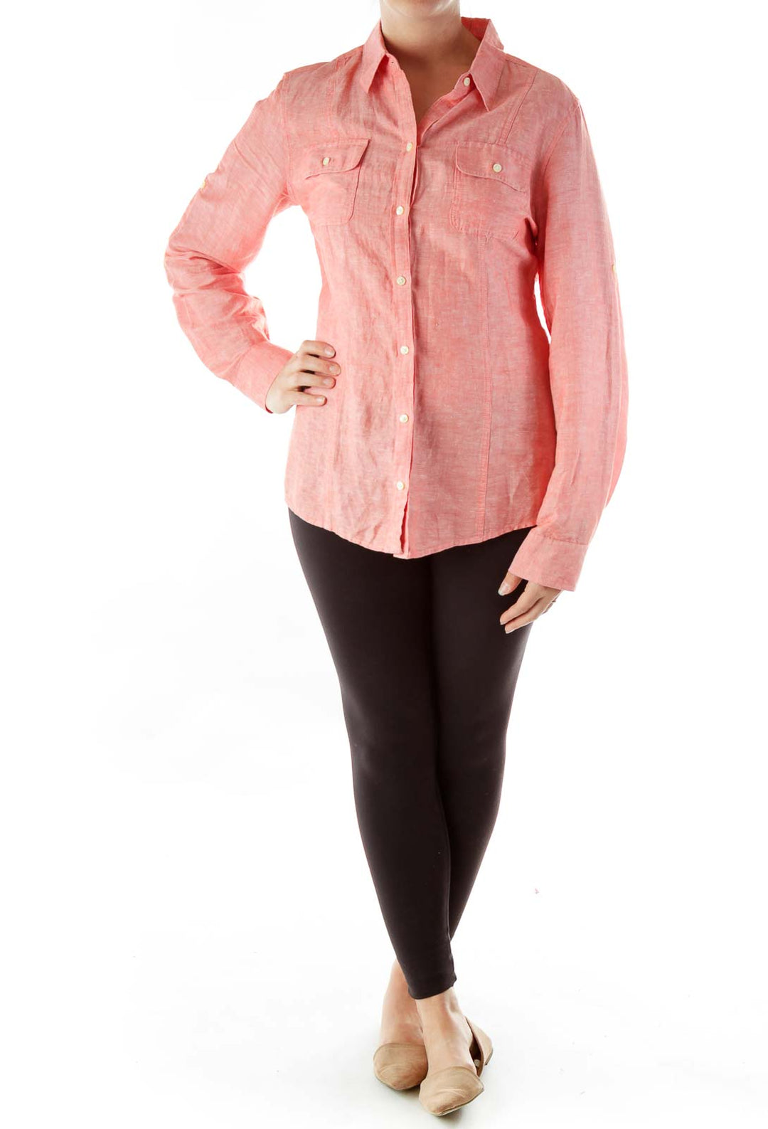 Pink Linen Button-Up Shirt