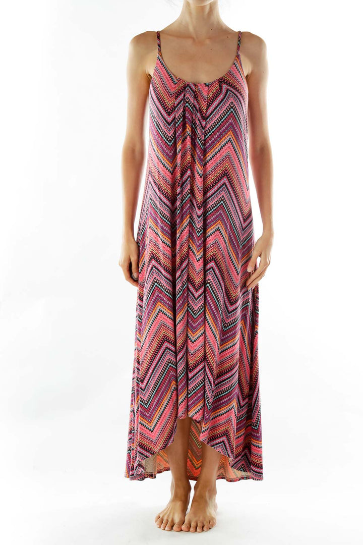 Multicolor Pink Print Maxi Dress