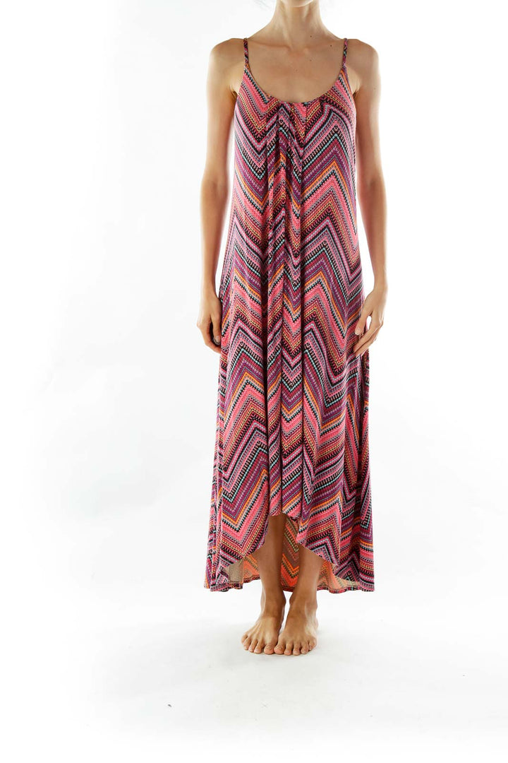 Multicolor Pink Print Maxi Dress