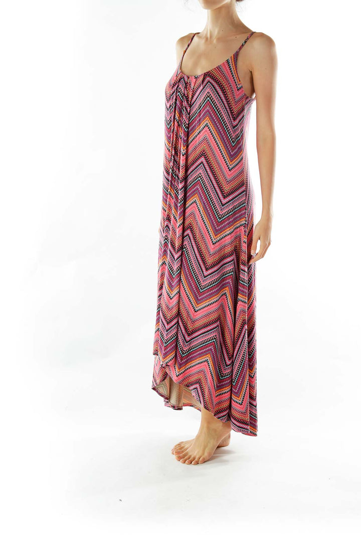 Multicolor Pink Print Maxi Dress