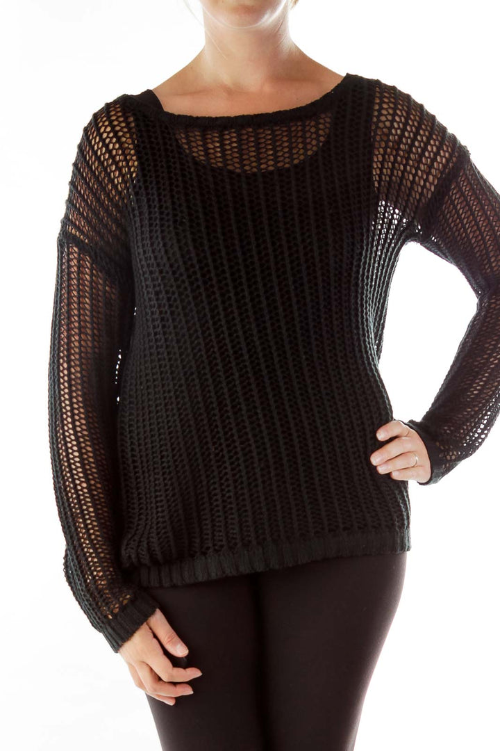 Black Loose Knit Long Sleeve Top