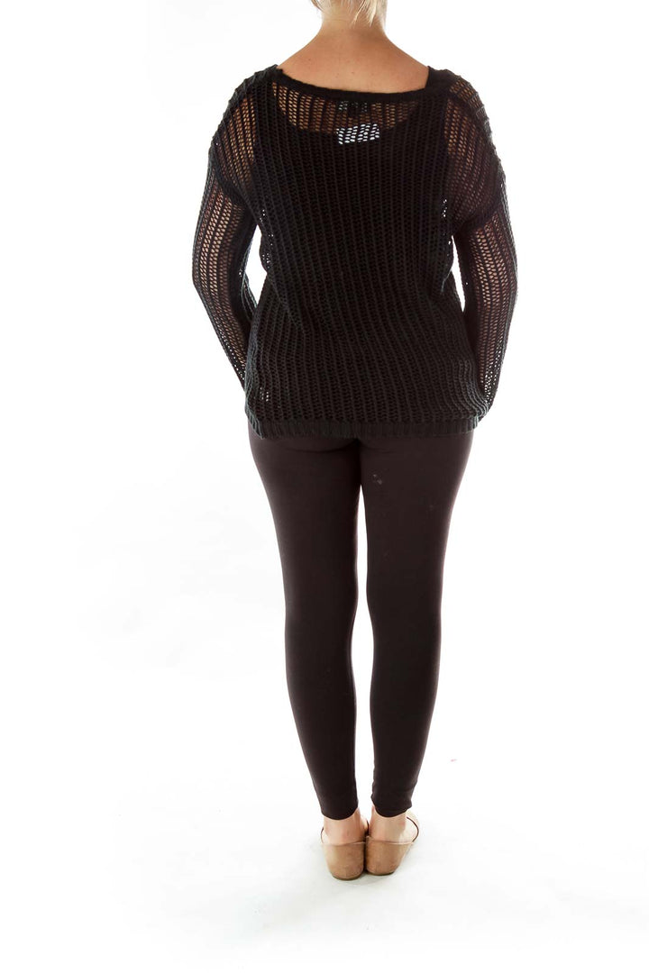 Black Loose Knit Long Sleeve Top