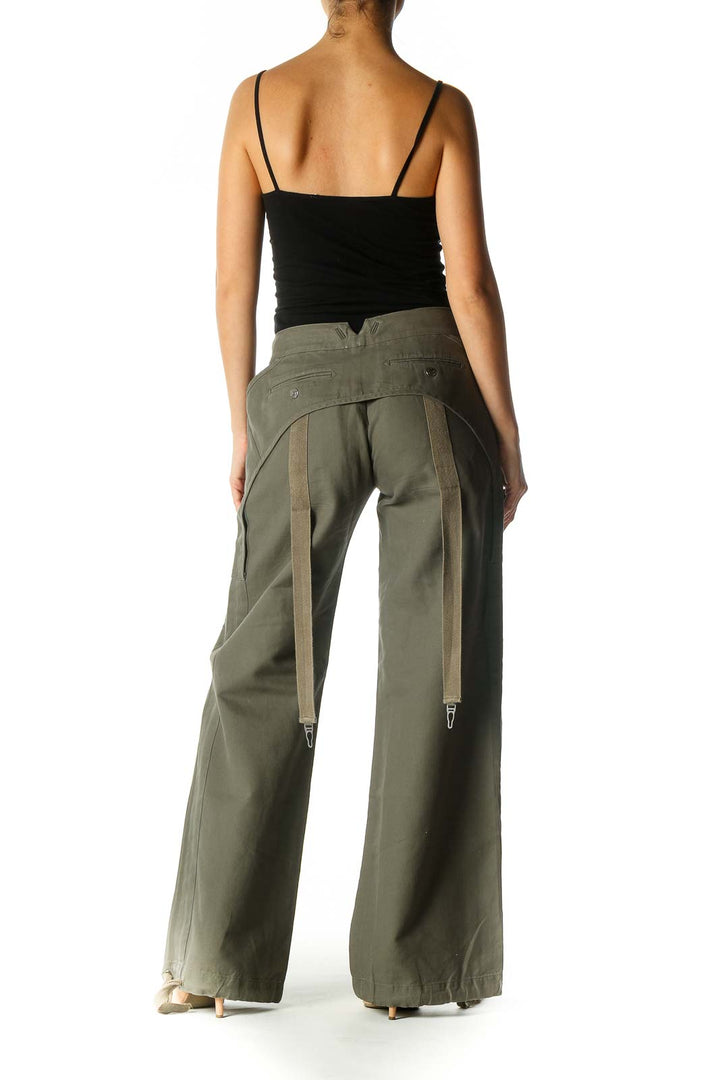 Green Buttoned Wide-Leg Pants