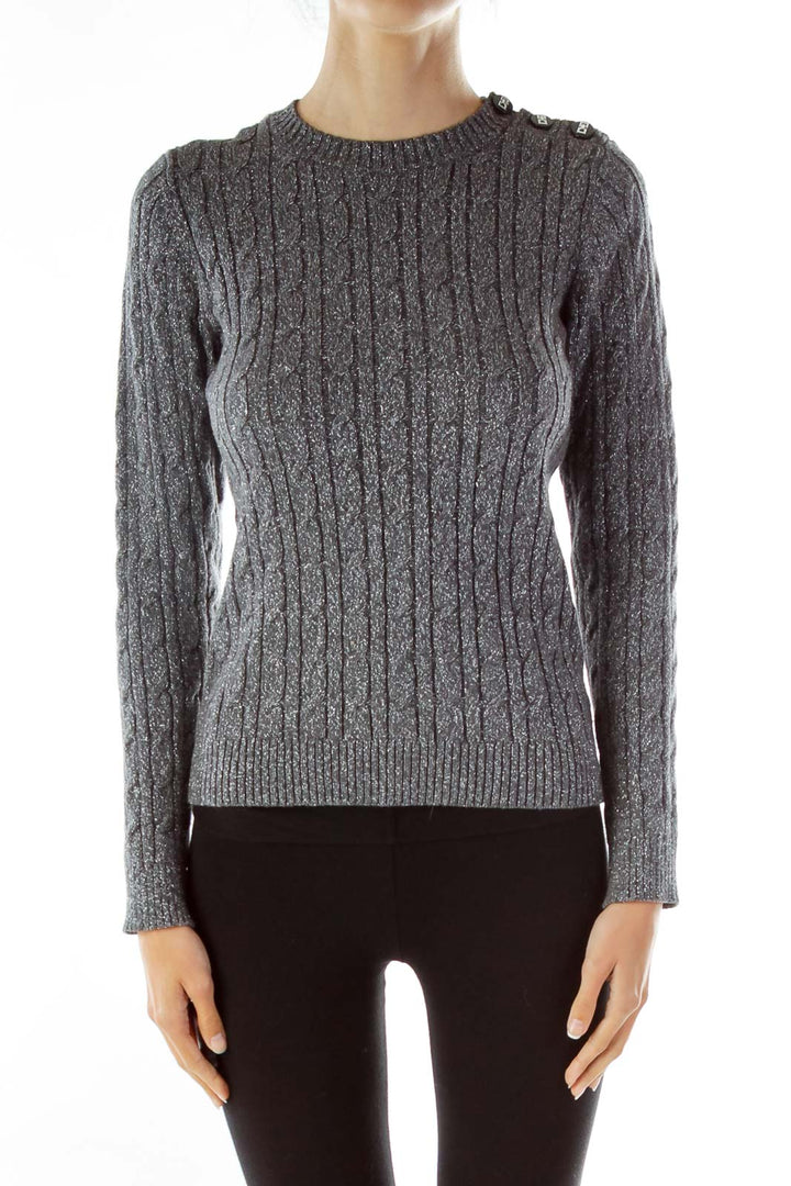 Gray Metallic Cable Knit Sweater