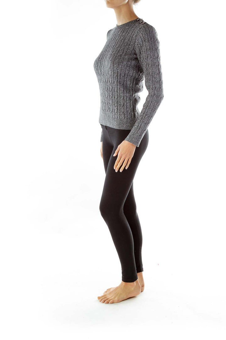 Gray Metallic Cable Knit Sweater