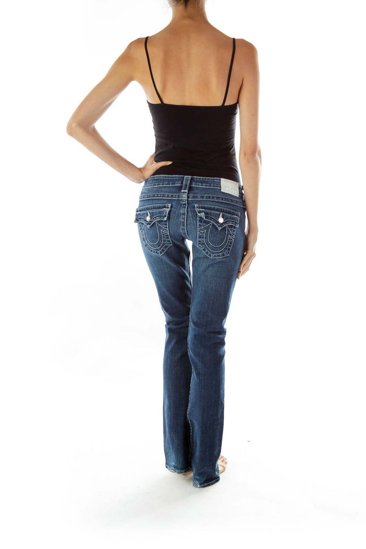 Navy Shimmer Button Straight-Leg Jeans