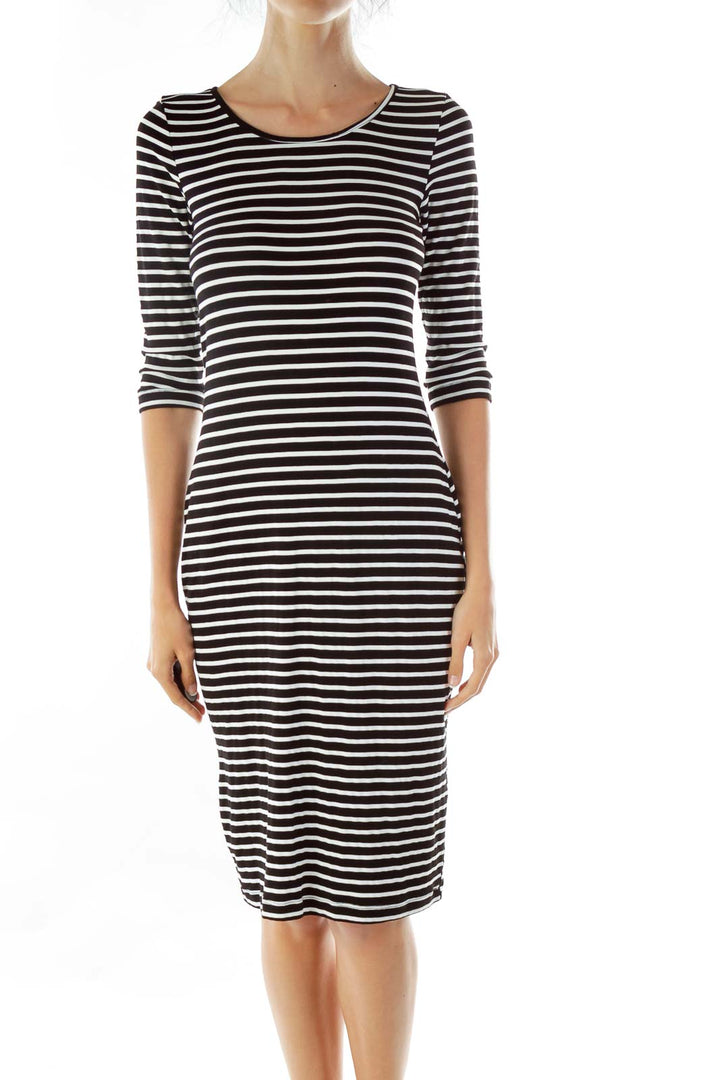 Black White Striped Midi Dress