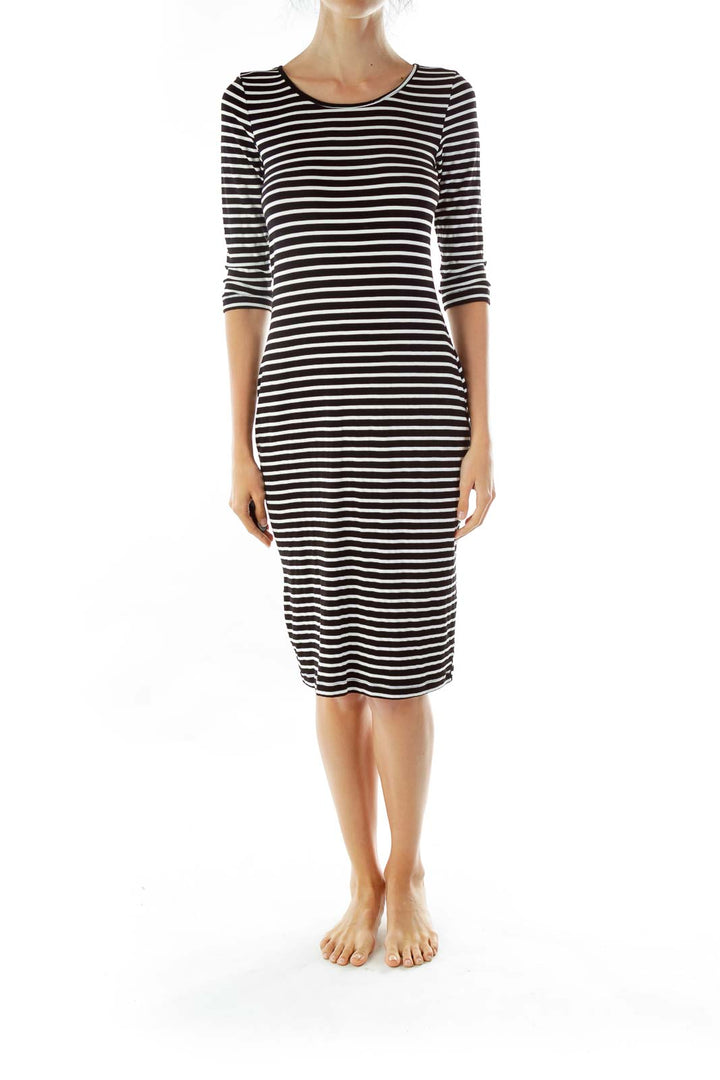 Black White Striped Midi Dress