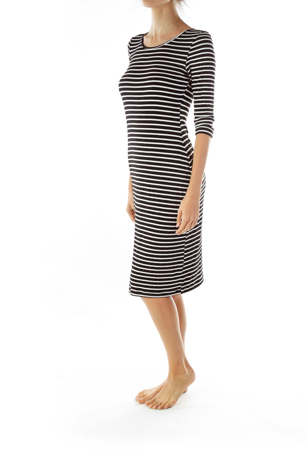 Black White Striped Midi Dress