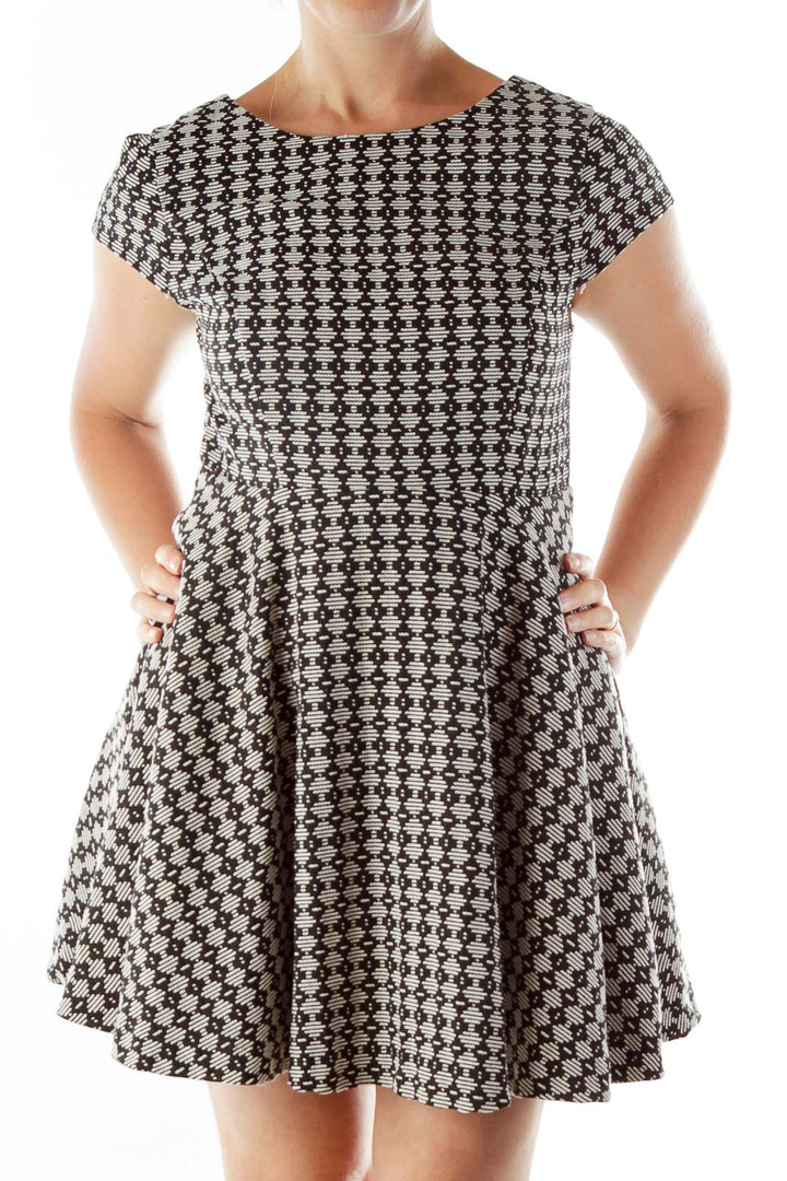 Black White Printed Empire Waist Dress