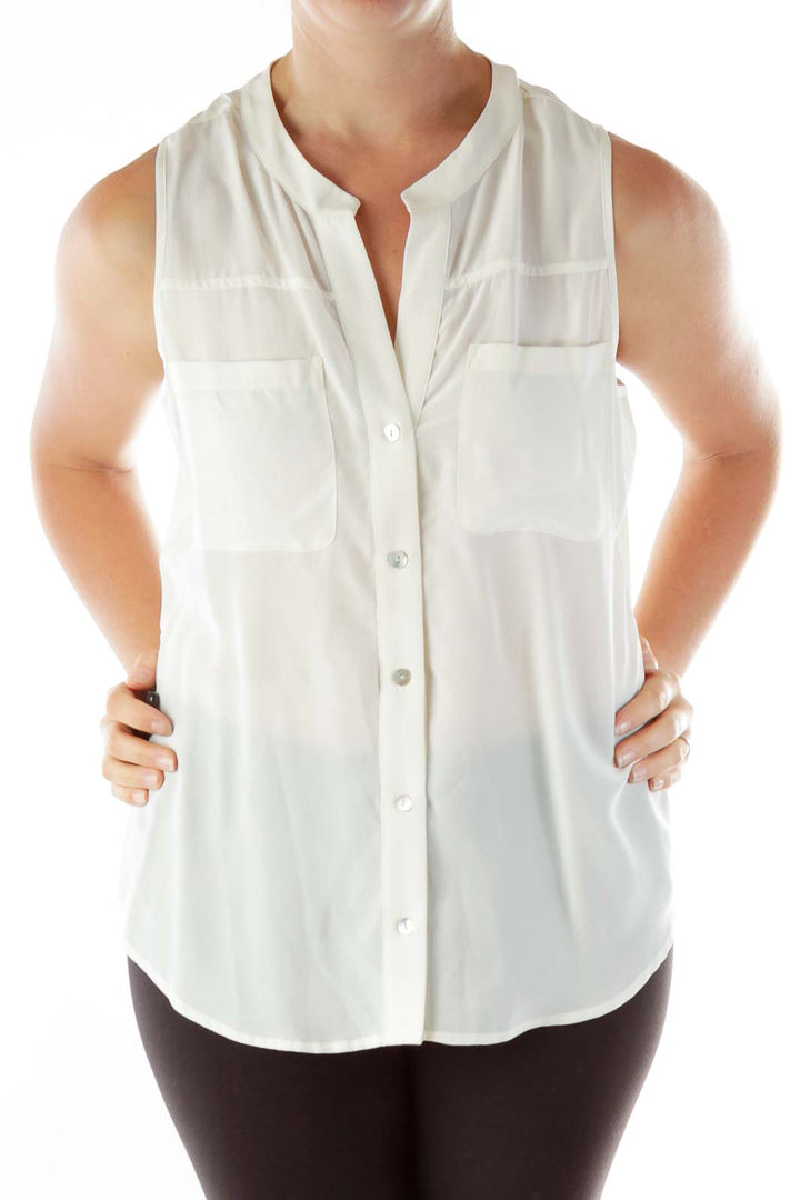 White Sleeveless Silk Blouse