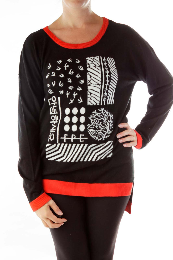 Black Red Print Sweater