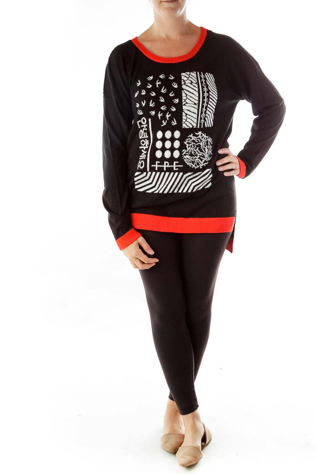 Black Red Print Sweater