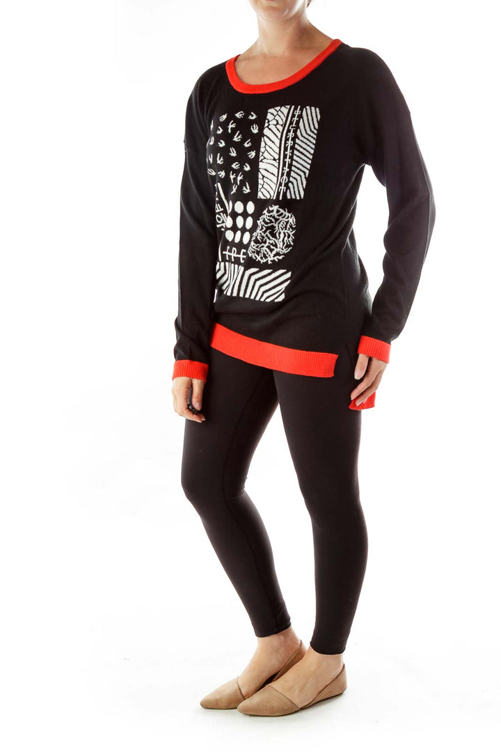 Black Red Print Sweater