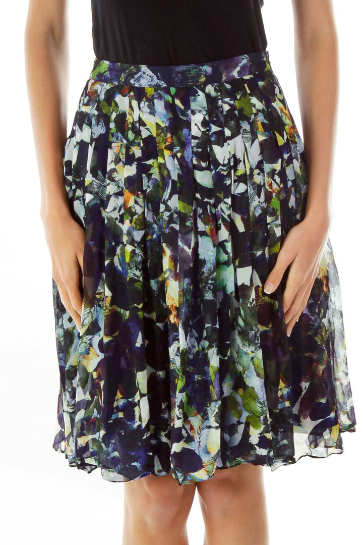 Multicolor Print Pleated Skirt