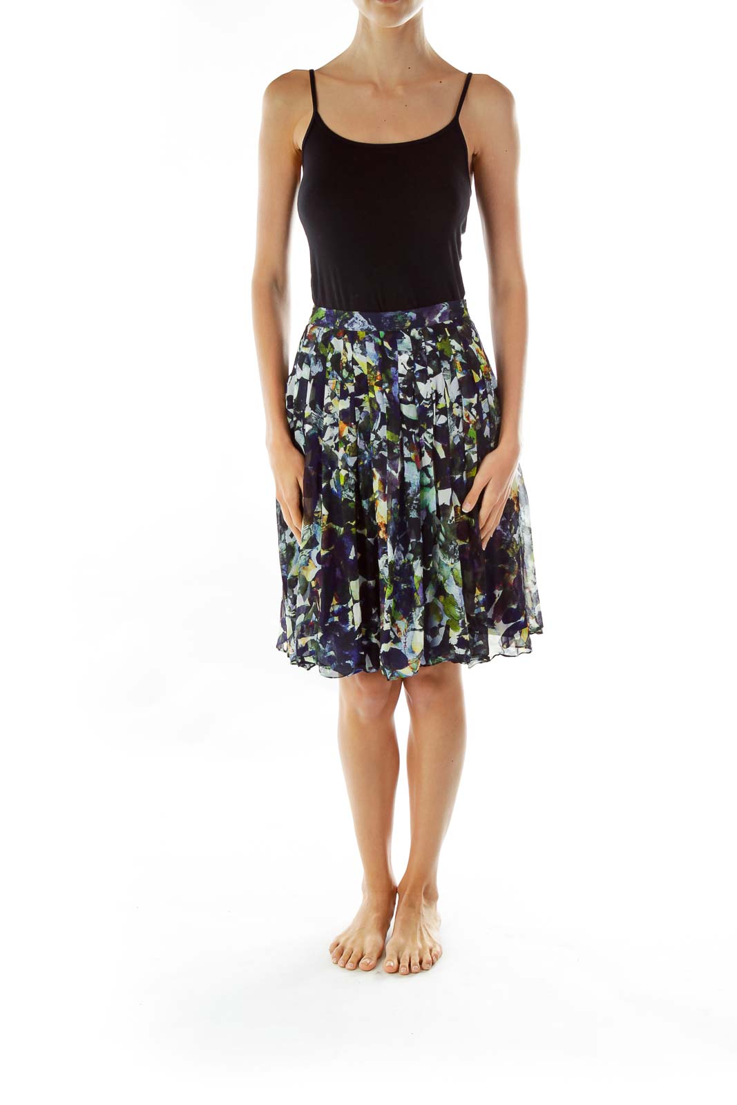 Multicolor Print Pleated Skirt