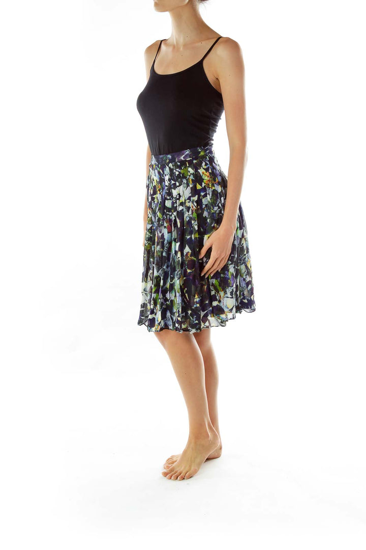 Multicolor Print Pleated Skirt