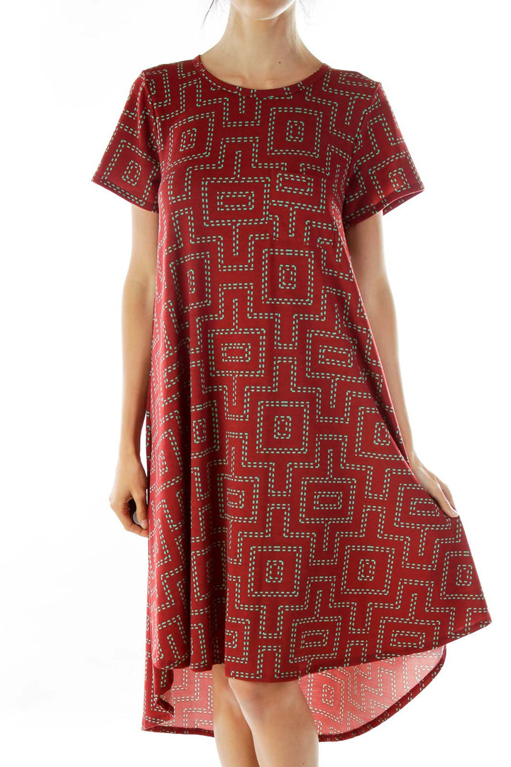 Red Green Loose Printed Dress